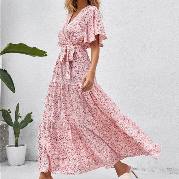 Boho floral belted ruffle butterfly sleeve dress - Picture 5 of 5